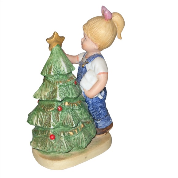 Vintage Denim Days by Homco 1985 Home Interiors #5563 Girl & Christmas Tree - Picture 5 of 10